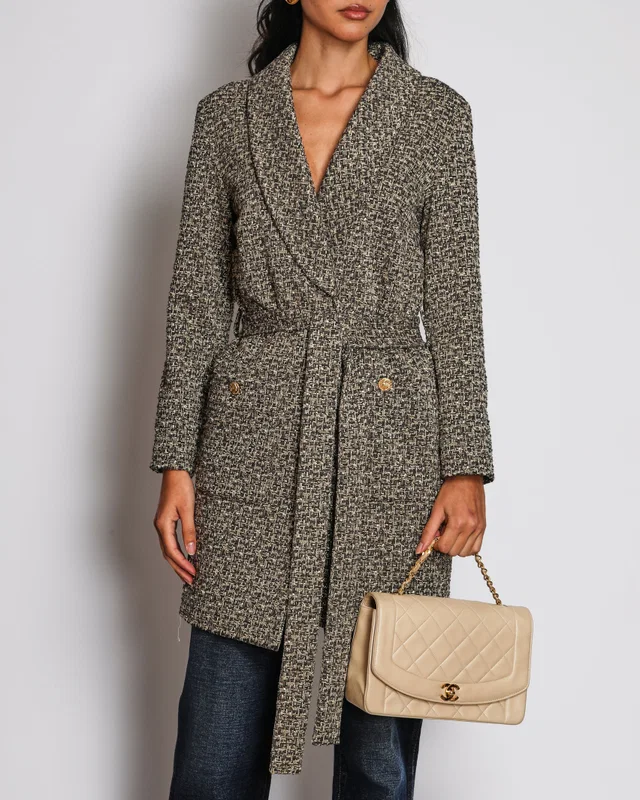 Chanel 16/A Gold and Black Lurex Tweed Jacket with Tie Belt Size FR 36 (UK 8) in Black Tweed from Sellier
