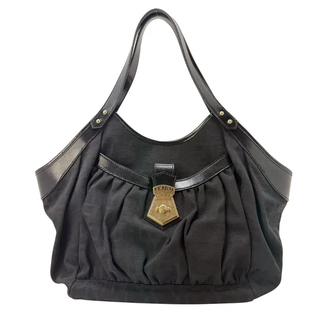 Fendi Zucca Tote Bag Canvas Leather Black in Black Canvas from The Reluxe