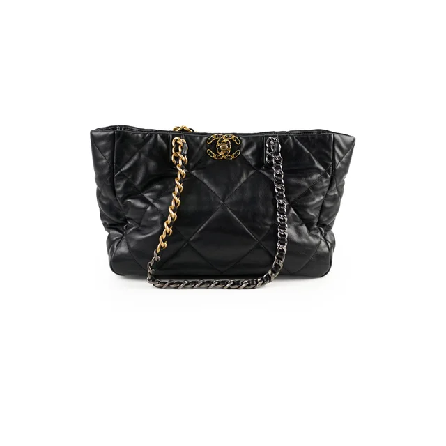 Chanel 19 Black Shoulder Tote Bag- Microchipped 2022 in Black Leather from The Purse Affair