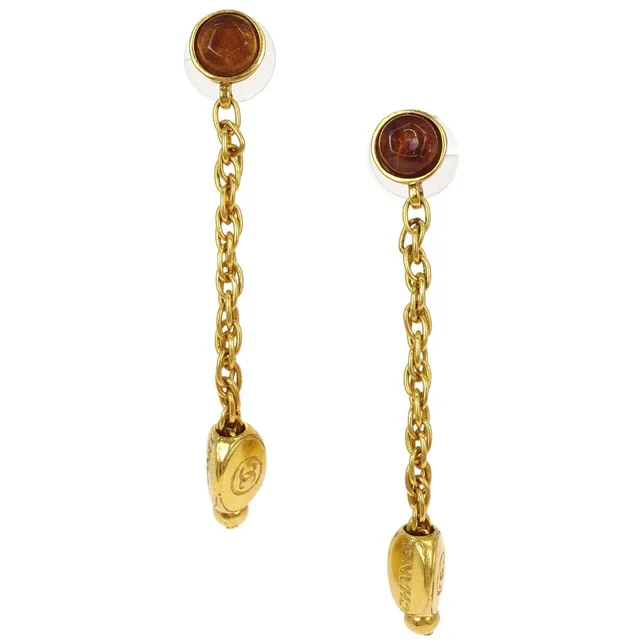 Chanel Dangle Pierced Earrings Gripoix Gold 99A in Gold from AMORE Vintage Tokyo