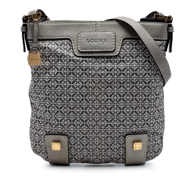 Grey LOEWE Anagram Canvas New Road Crossbody in Grey Canvas from Designer Revival