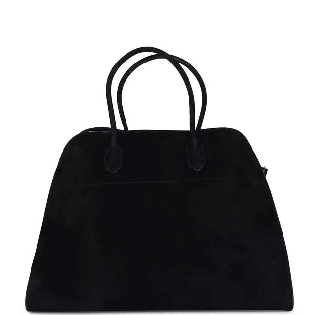 The Row Soft Margaux 17 Bag Black Suede Gold Hardware in Black Suede from Madison Avenue Couture