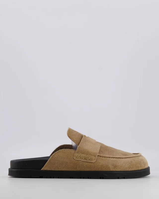 Hermès Go Mules in Beige Suede with Black Rubber Soles Size EU 37.5 in Black Suede from Sellier