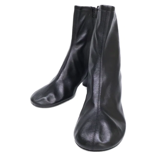 Balenciaga Leather Round Toe Heels Short Boots in Leather from The Reluxe