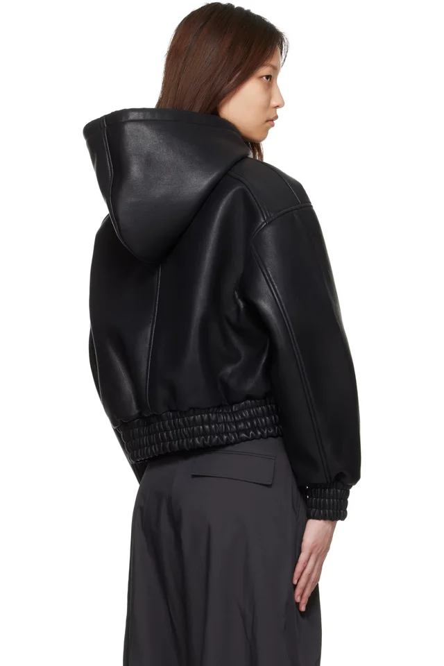 The Frankie Shop Black Jackson Bonded Faux-Leather Bomber Jacket, photo 3 of 4 from SSENSE