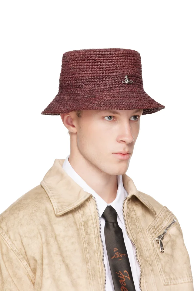 Vivienne Westwood Red Raffia Bucket Hat, photo 2 of 3 from SSENSE