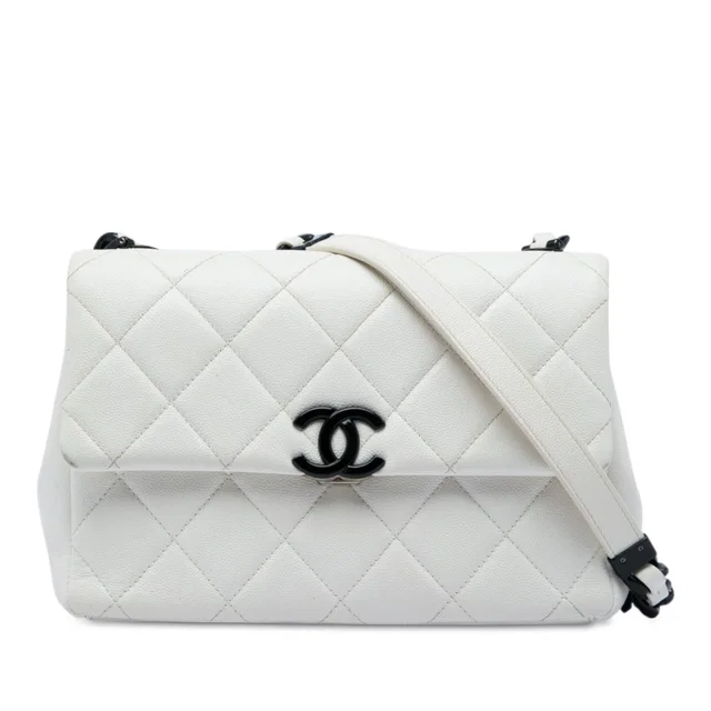 White Chanel Medium Quilted Caviar My Everything Flap Crossbody Bag in White Caviar leather from Designer Revival
