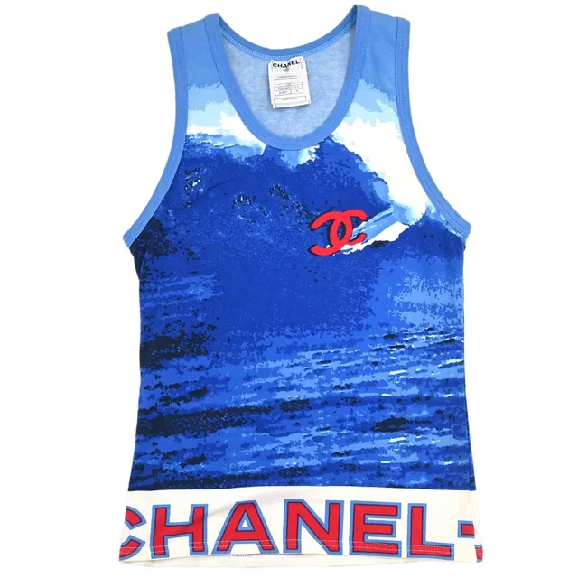 Chanel 2002 Surf Line Sleeveless Tank Top Blue #38 in Blue from AMORE Vintage Tokyo