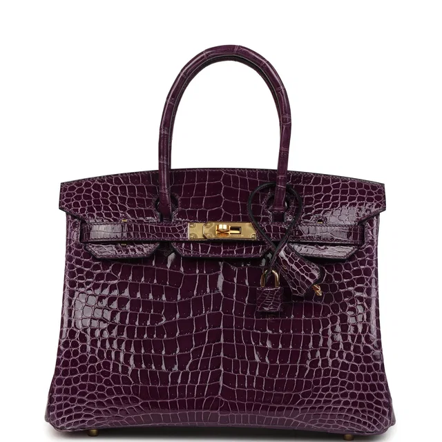 Hermès Birkin 30 Cassis Shiny Porosus Crocodile Gold Hardware in Crocodile from Madison Avenue Couture