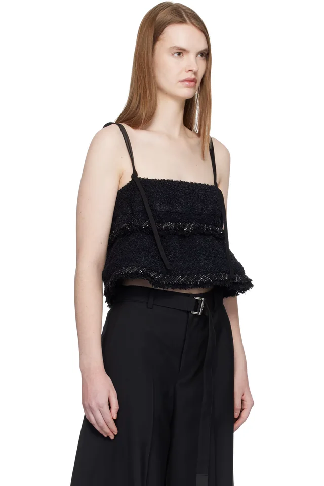 sacai Black Tweed Camisole, photo 2 of 4 from SSENSE