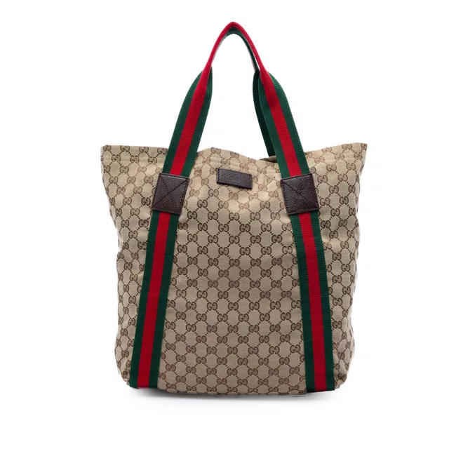 Beige Gucci GG Canvas Web Tote in Beige Canvas from Designer Revival