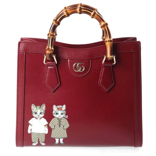 Gucci Yuko Higuchi Diana Medium Tote Bag Leather Bordeaux in Burgundy Leather from The Reluxe