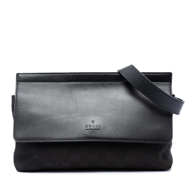 Black Gucci GG Canvas and Leather Web Belt Bag in Black Canvas from Designer Revival
