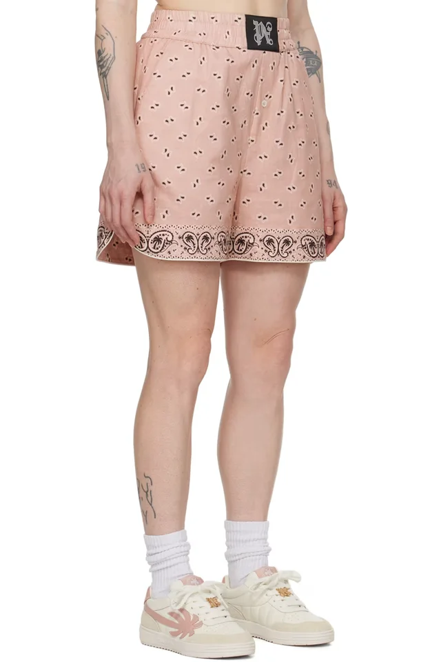 Palm Angels Pink Paisley Shorts, photo 2 of 3 from SSENSE