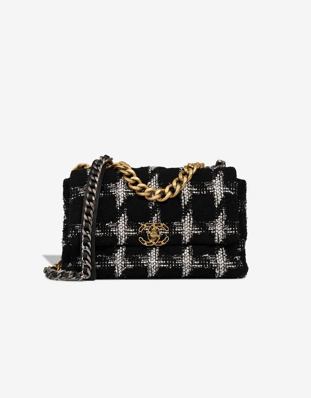 Chanel 19 Large Flap Bag Tweed Black / White in Black, Multicolour, White Tweed from SACLÀB