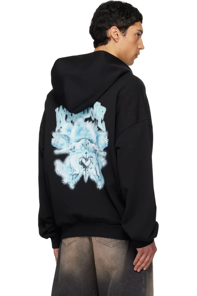 We11done Black Angel Rock Zip-Up Hoodie, photo 3 of 4 from SSENSE