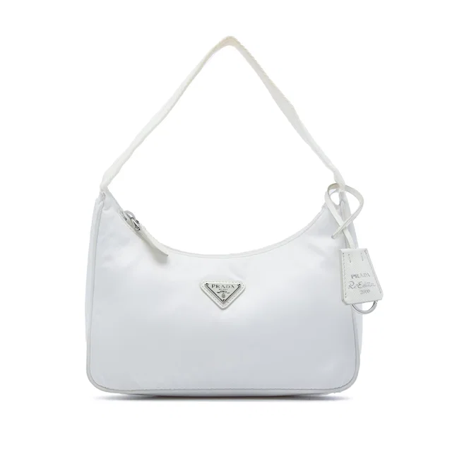 White Prada Mini Tessuto Re Edition 2000 Shoulder Bag in White Nylon from Designer Revival