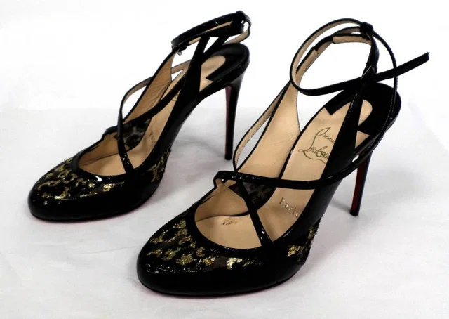 Christian Louboutin & Gold Leather Heel Sandal Size: 3.5 in Black Leather from Oxfam Online Shop