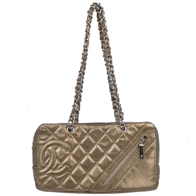 Chanel 2006-2008 Metallic Bronze Calfskin Cotton Club Cambon Ligne Handbag in Calfskin from AMORE Vintage Tokyo