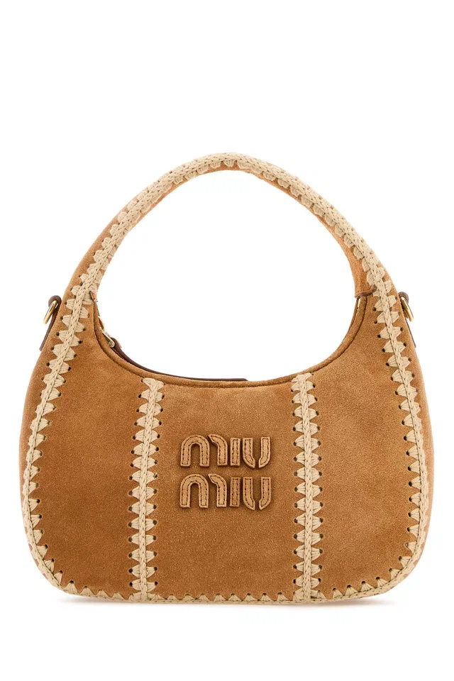 Miu Miu Whipstitched Suede Shoulder Bag — Beige in Beige Suede from HEWI
