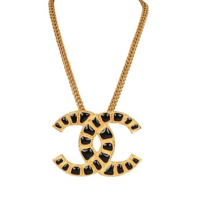 Chanel Large "Along The Nile" Short CC Necklace Black, Resin Gold in Black Resin from Madison Avenue Couture