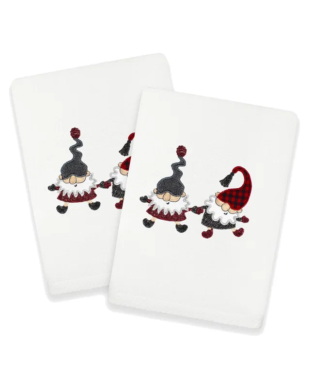 Linum Home Textiles Christmas Gnomes - Embroidered Luxury Set of 2 Turkish Cotton Hand Towels, image 1 of 1 from Rue La La