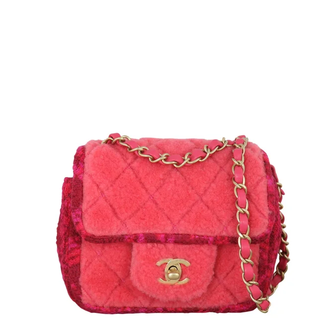 Chanel Classic Flap Mini Square Bag Tweed Shearling in Tweed from Luxe.It.Fwd