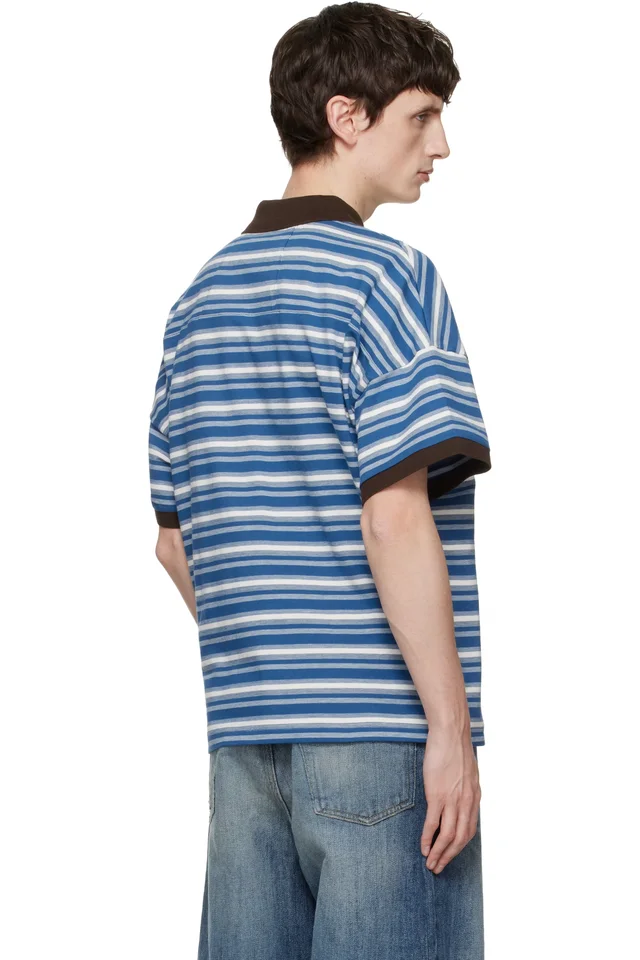 Rhude Blue Fontaine Striped SS Polo, photo 3 of 4 from SSENSE
