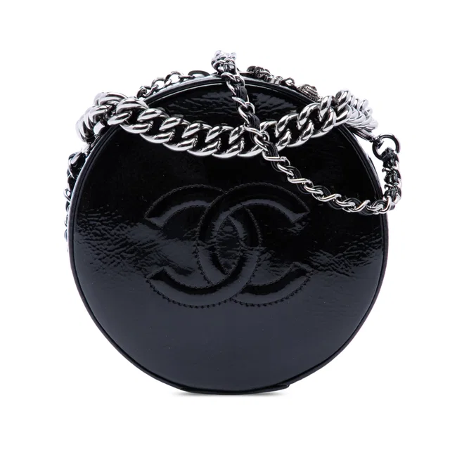 Black Chanel CC Patent Round As Earth Bag Satchel in Black Patent leather from Designer Revival