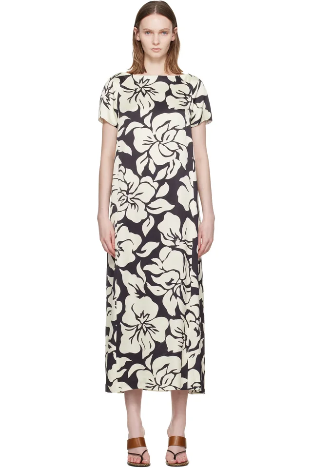 Dries Van Noten Black & Off-White Floral Midi Dress, image 1 of 1 from SSENSE