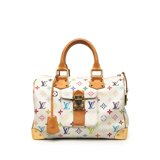 White Louis Vuitton Monogram Multicolore Speedy 30 Boston Bag in White Canvas from Designer Revival