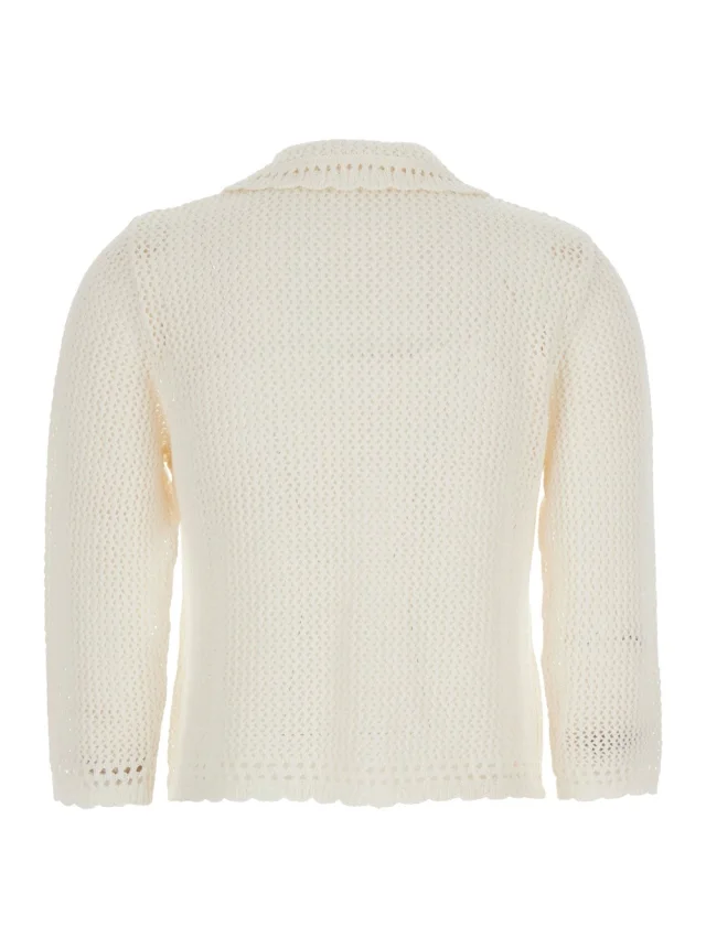 DUNST White Sweater with classic collar and crochet work in Linen and Cotton blend Woman in White 55% Linen 45% Cotton, photo 3 of 6 from Gaudenzi Boutique