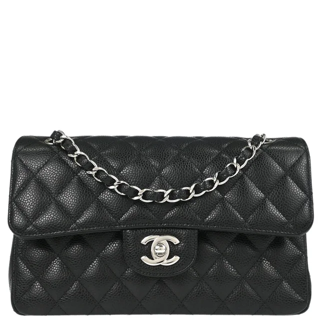 Chanel 2018 Black Caviar Skin Small Classic Double Flap Shoulder Bag in Black Caviar leather from AMORE Vintage Tokyo