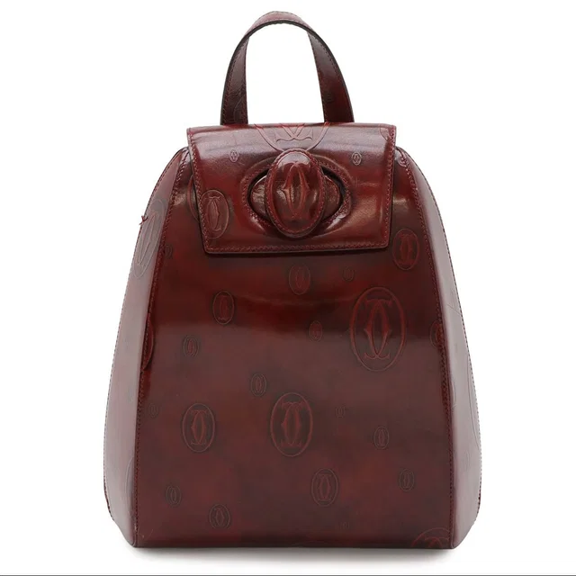 Cartier Happy Birthday Backpack Leather Gold Bordeaux in Burgundy Leather from The Reluxe