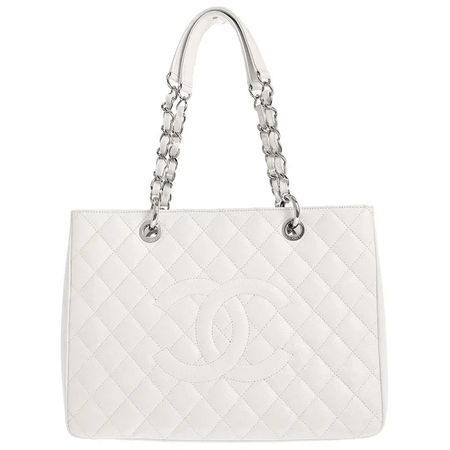 Chanel 2011 White Caviar Grand Shopping Tote GST Chain Handbag in White Caviar leather from AMORE Vintage Tokyo