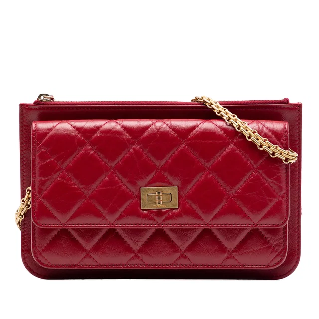 Red Chanel Quilted Aged Calfskin Reissue 2.55 Wallet on Chain Crossbody Bag in Red Calfskin from Designer Revival