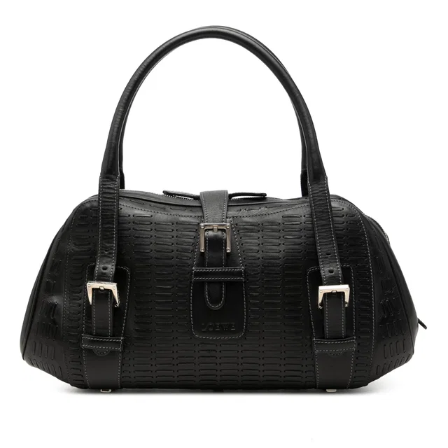 Black LOEWE Embossed Leather Senda Handbag in Black Leather from Designer Revival