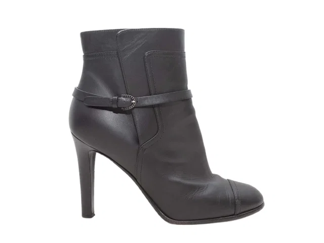 Chanel Leather Buckle Heeled Ankle Boots Size 40.5 in Black Leather from Designer Revival