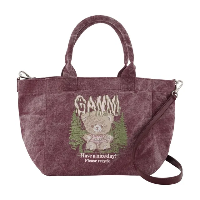 GANNI Embroidered Cotton Tote Bag — Purple in Purple Woven leather from HEWI