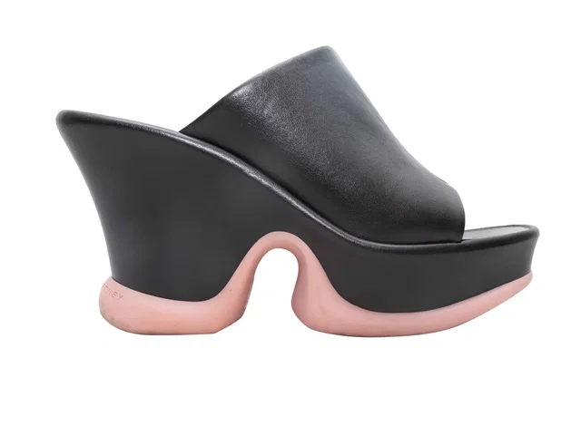 & Pink Stella McCartney Shroom Vegan Leather Sandals Size 39.5 in Black Leather from Designer Revival