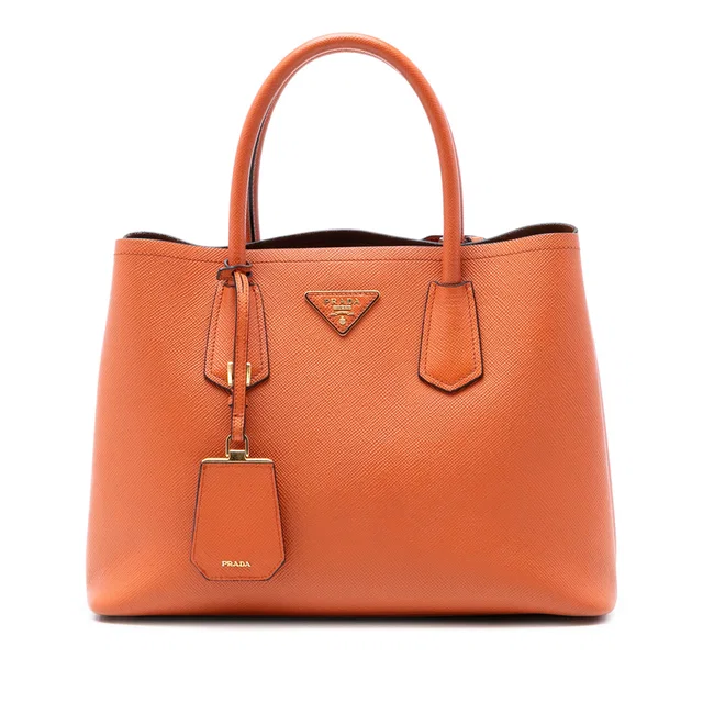 Orange Prada Medium Saffiano Cuir Double Satchel in Orange Saffiano leather from Designer Revival