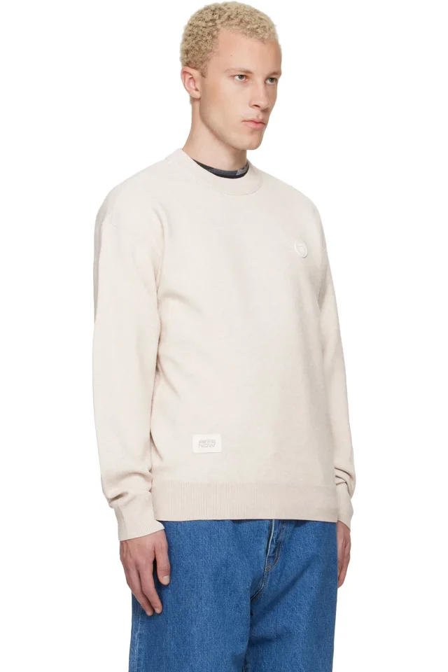 AAPE by A Bathing Ape Beige 'AAPENOW' Moonface Crew Neck Sweater, photo 2 of 4 from SSENSE