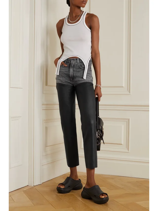 R13 Courtney Chaps leather-trimmed high-rise slim-fit jeans in Black, photo 2 of 2 from NET-A-PORTER (Canada)