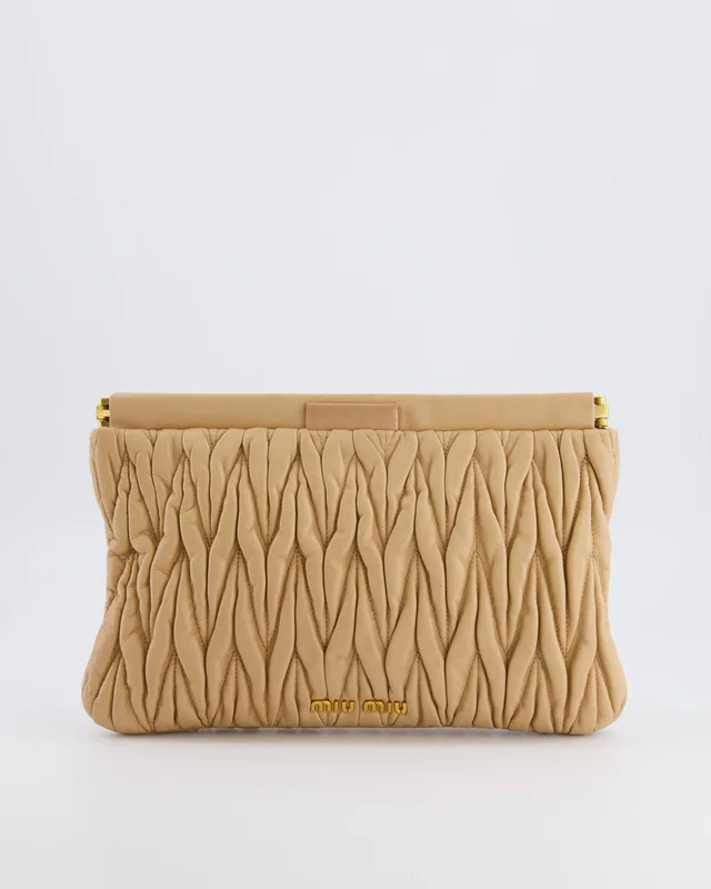Miu Miu Beige Matelasse Leather Pouch Bag in Beige Leather from Sellier
