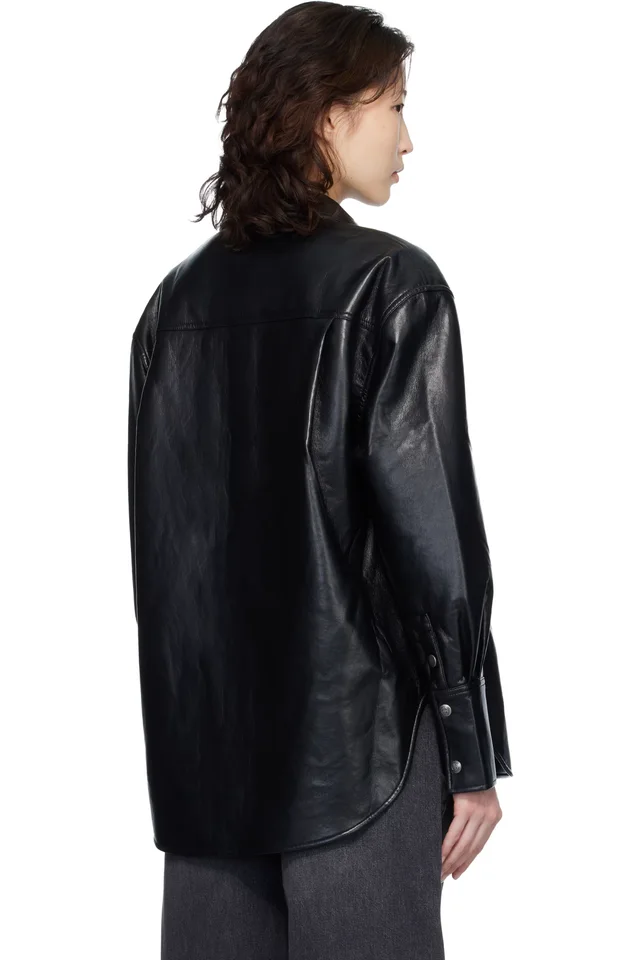 ANINE BING Black Dante Regenerated Leather Shirt, photo 3 of 4 from SSENSE