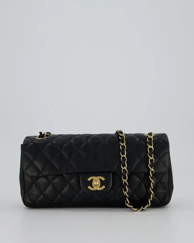Chanel Vintage Black Lambskin East-West Shoulder Bag in Black Lambskin from Sellier