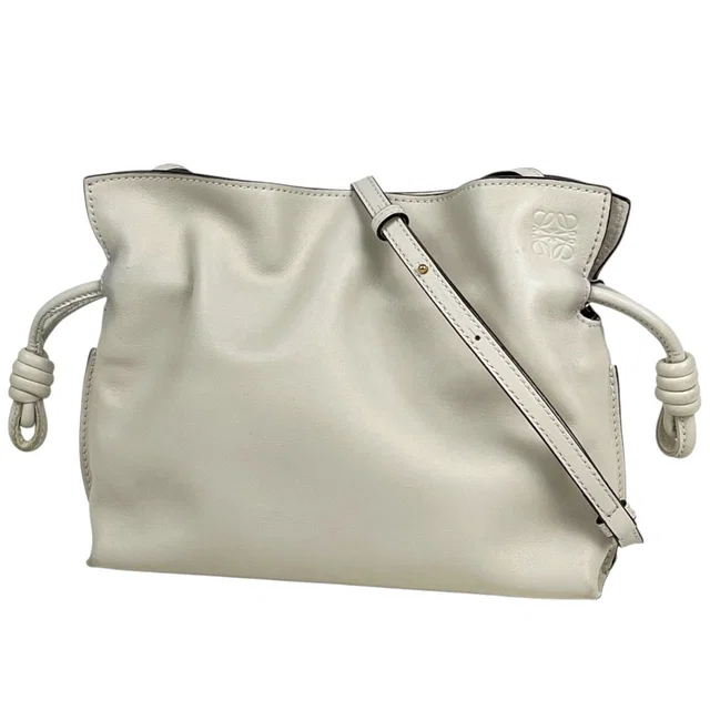 Loewe Clutch Flamenco Mini 2-Way Leather White in White Leather from The Reluxe