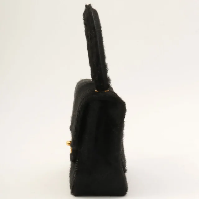 Circa 1992 Chanel CC Turnlock Mini Handbag in Black Calf Hair in Black from VINTAGE QOO TOKYO, photo 4 of 10