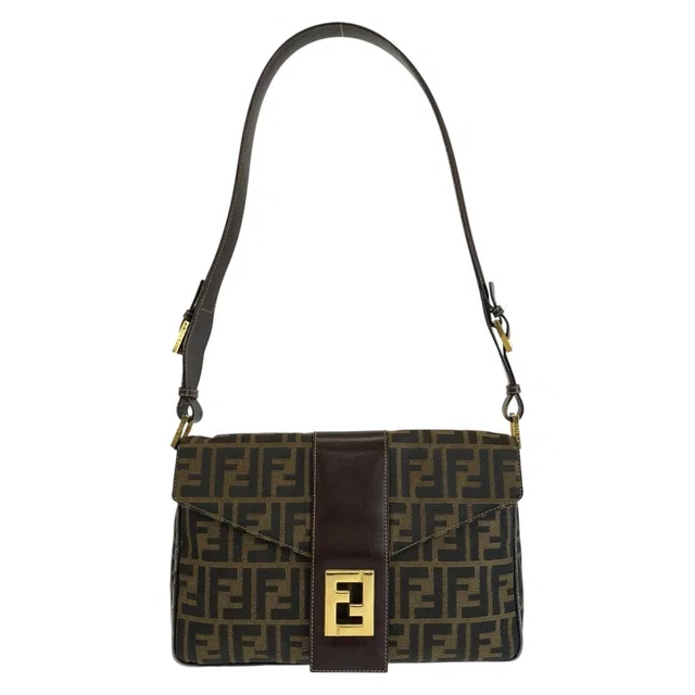 Fendi Vintage Zucca Brown Gold Canvas Leather Shoulder Bag in Brown Canvas from The Reluxe