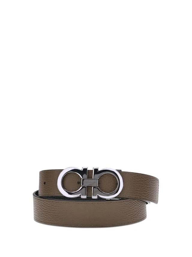 Ferragamo Reversible Leather Gancini Buckle Belt — Brown Calf Bos Taurus in Brown Leather from HEWI